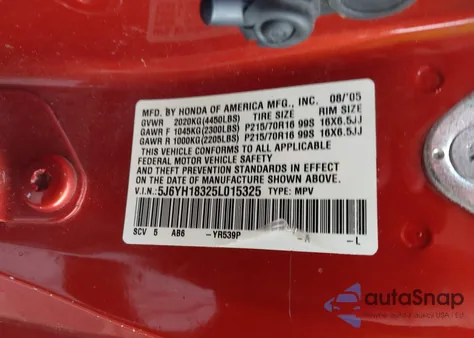 2005 Honda Element Lx z USA, uszkodzony, nr VIN 5J6YH18325L015325